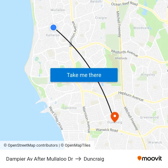 Dampier Av After Mullaloo Dr to Duncraig map