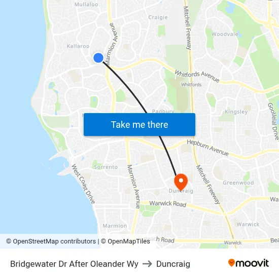 Bridgewater Dr After Oleander Wy to Duncraig map