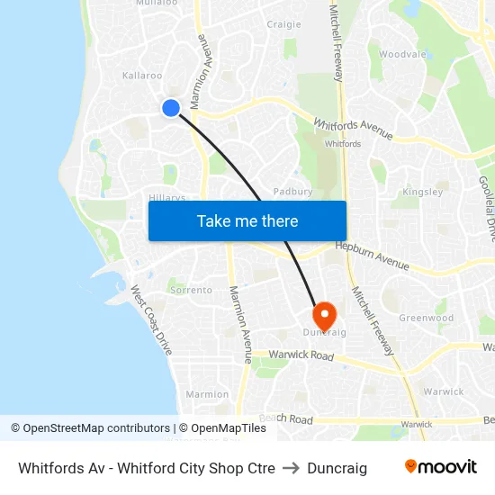 Whitfords Av - Whitford City Shop Ctre to Duncraig map