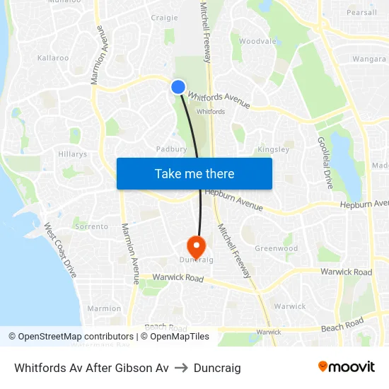 Whitfords Av After Gibson Av to Duncraig map