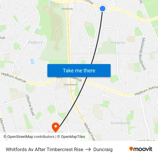 Whitfords Av After Timbercrest Rise to Duncraig map