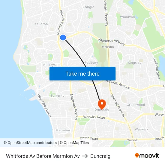 Whitfords Av Before Marmion Av to Duncraig map