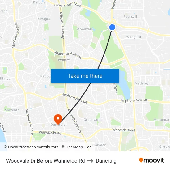 Woodvale Dr Before Wanneroo Rd to Duncraig map