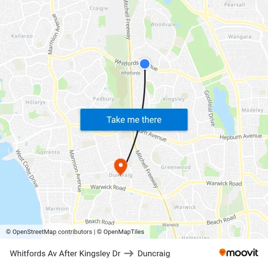 Whitfords Av After Kingsley Dr to Duncraig map
