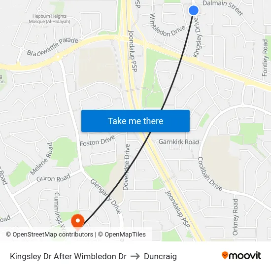Kingsley Dr After Wimbledon Dr to Duncraig map