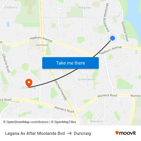 Legana Av After Moolanda Bvd to Duncraig map