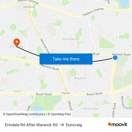 Erindale Rd After Warwick Rd to Duncraig map