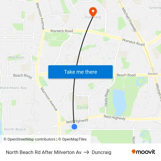 North Beach Rd After Milverton Av to Duncraig map