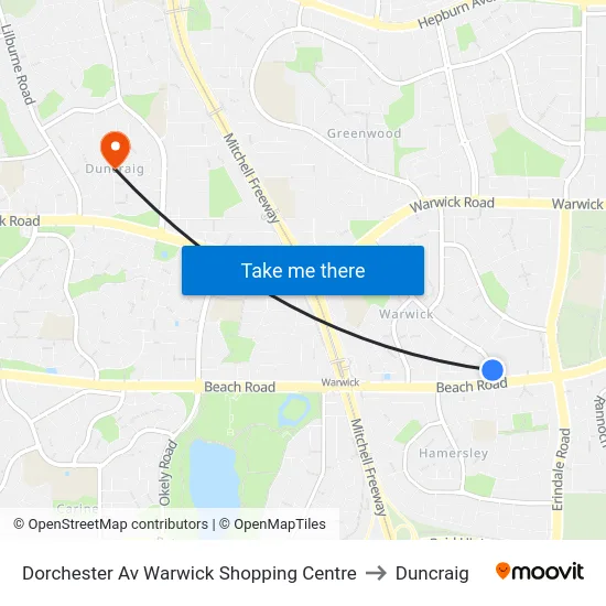 Dorchester Av Warwick Shopping Centre to Duncraig map