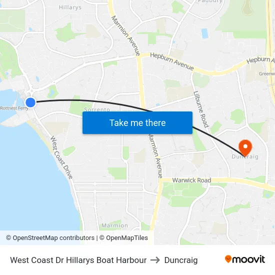 West Coast Dr Hillarys Boat Harbour to Duncraig map