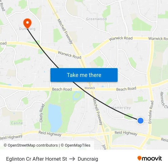 Eglinton Cr After Hornet St to Duncraig map