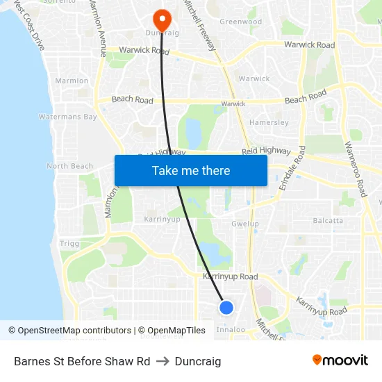 Barnes St Before Shaw Rd to Duncraig map