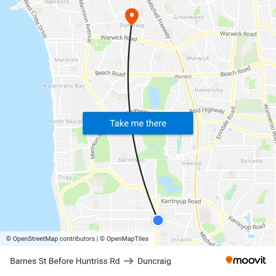 Barnes St Before Huntriss Rd to Duncraig map