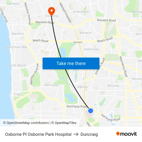 Osborne Pl Osborne Park Hospital to Duncraig map