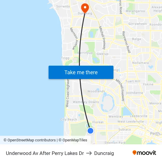 Underwood Av After Perry Lakes Dr to Duncraig map