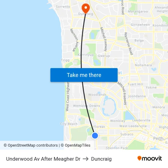 Underwood Av After Meagher Dr to Duncraig map