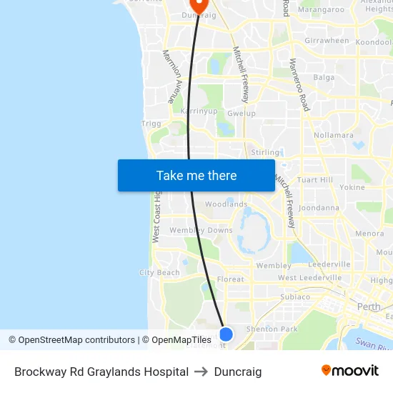 Brockway Rd Graylands Hospital to Duncraig map
