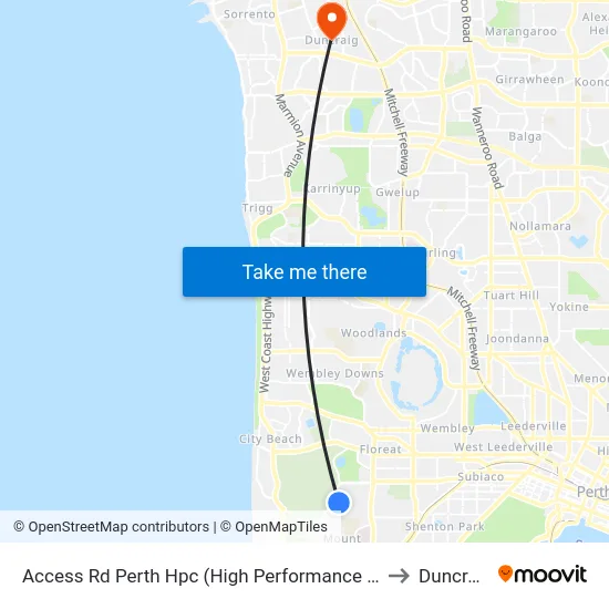 Access Rd Perth Hpc (High Performance Ctr) to Duncraig map