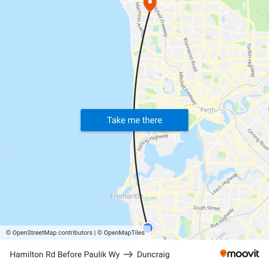 Hamilton Rd Before Paulik Wy to Duncraig map