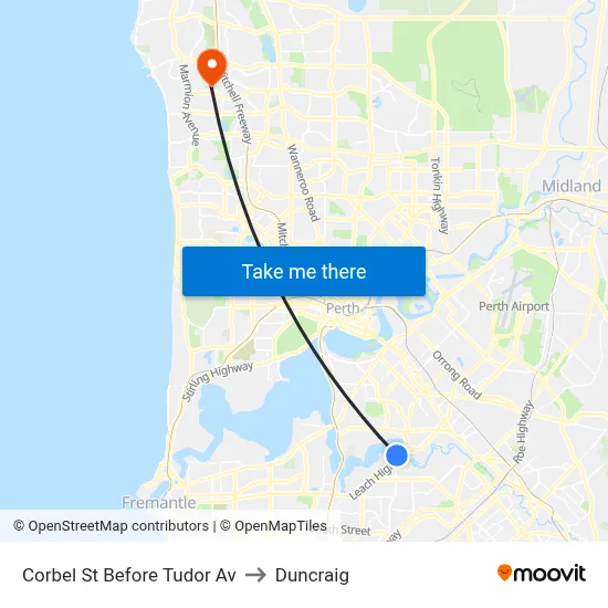Corbel St Before Tudor Av to Duncraig map
