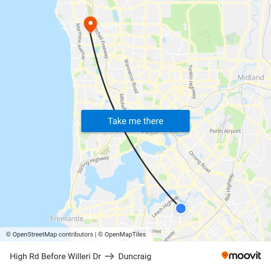 High Rd Before Willeri Dr to Duncraig map