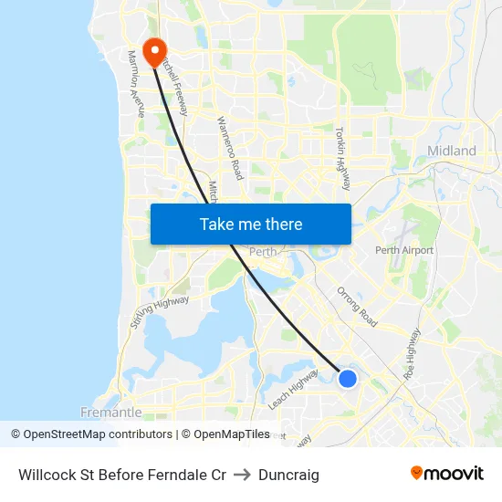 Willcock St Before Ferndale Cr to Duncraig map
