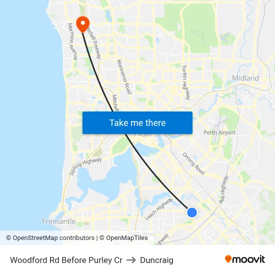 Woodford Rd Before Purley Cr to Duncraig map