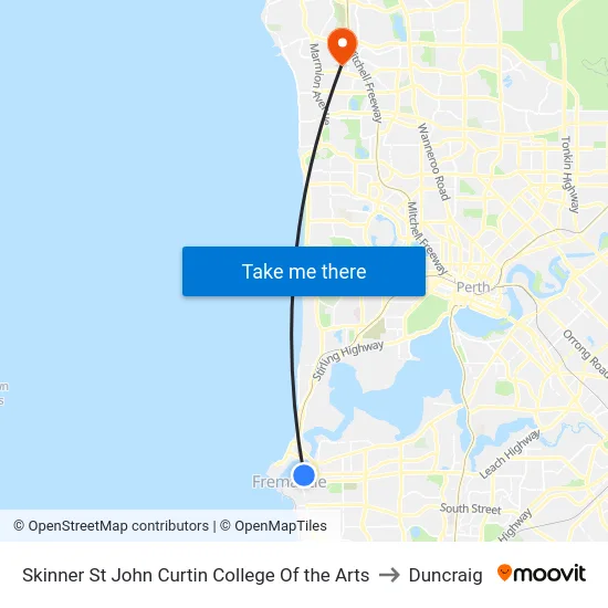 Skinner St John Curtin College Of the Arts to Duncraig map