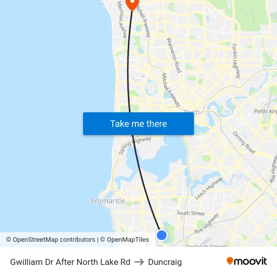 Gwilliam Dr After North Lake Rd to Duncraig map