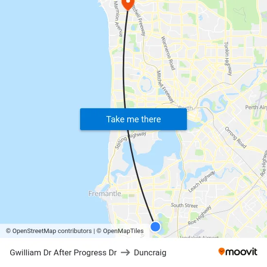 Gwilliam Dr After Progress Dr to Duncraig map