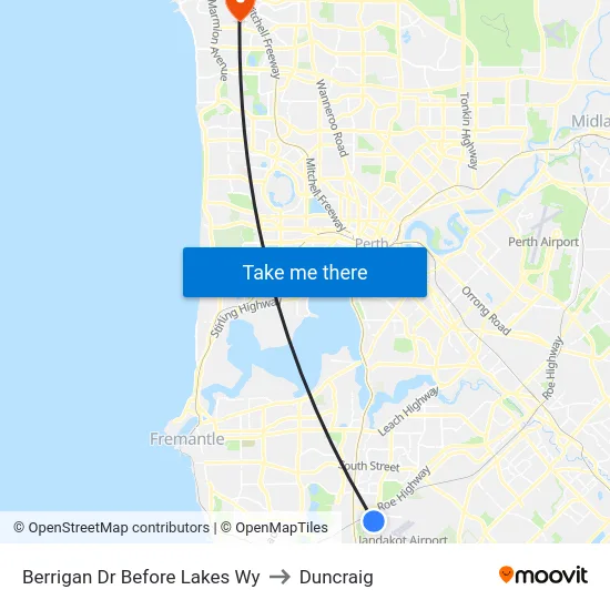Berrigan Dr Before Lakes Wy to Duncraig map