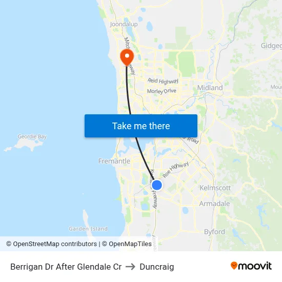 Berrigan Dr After Glendale Cr to Duncraig map