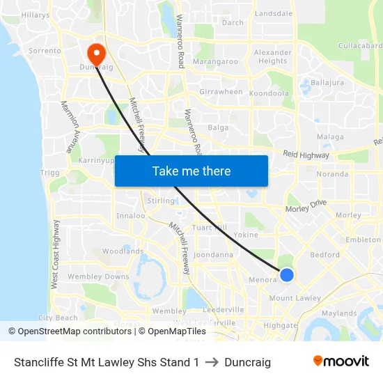Stancliffe St Mt Lawley Shs Stand 1 to Duncraig map