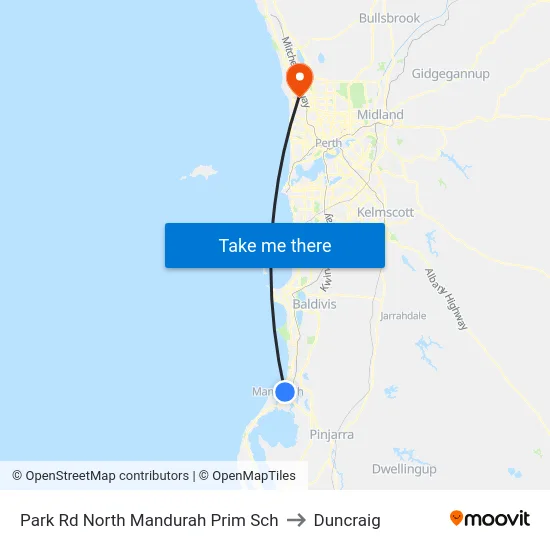 Park Rd North Mandurah Prim Sch to Duncraig map