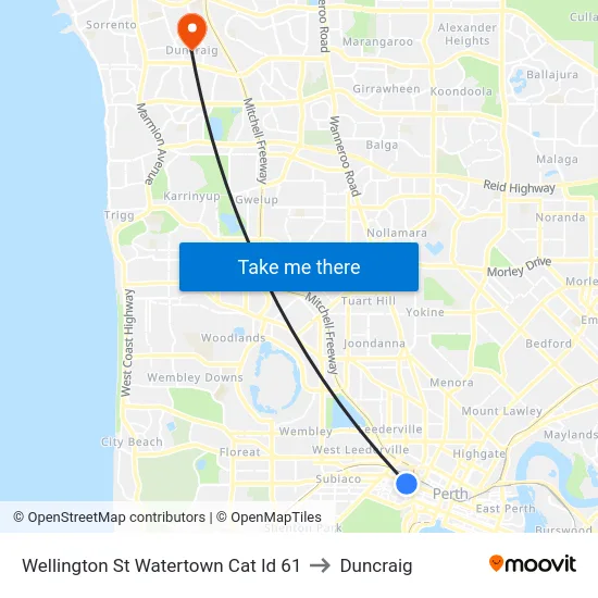 Wellington St Watertown Cat Id 61 to Duncraig map