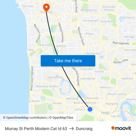 Murray St Perth Modern Cat Id 63 to Duncraig map