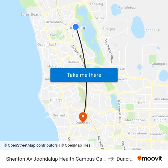 Shenton Av Joondalup Health Campus Cat Id 17 to Duncraig map