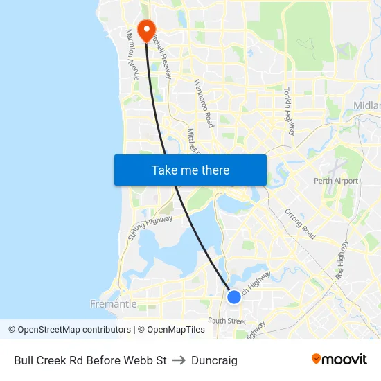 Bull Creek Rd Before Webb St to Duncraig map