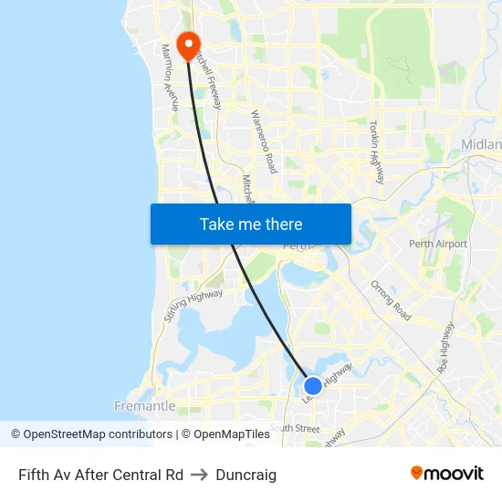 Fifth Av After Central Rd to Duncraig map