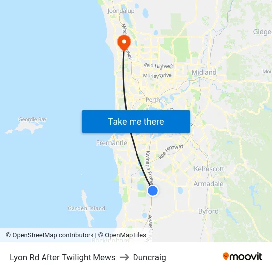 Lyon Rd After Twilight Mews to Duncraig map