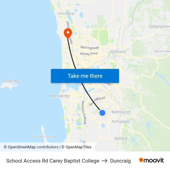 School Access Rd Carey Baptist College to Duncraig map