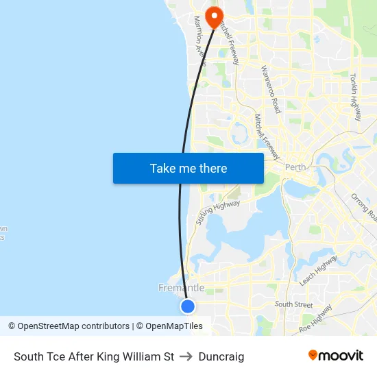 South Tce After King William St to Duncraig map