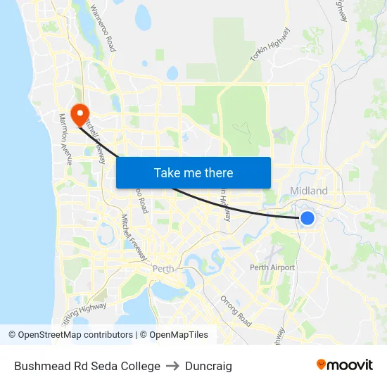 Bushmead Rd Seda College to Duncraig map