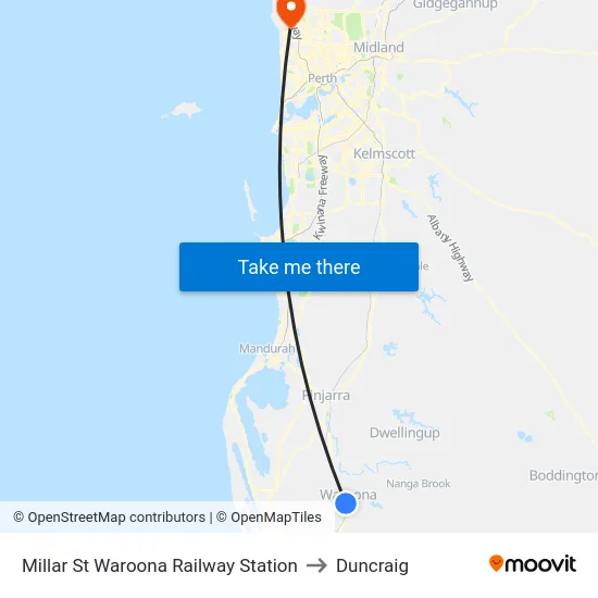 Millar St Waroona Railway Station to Duncraig map
