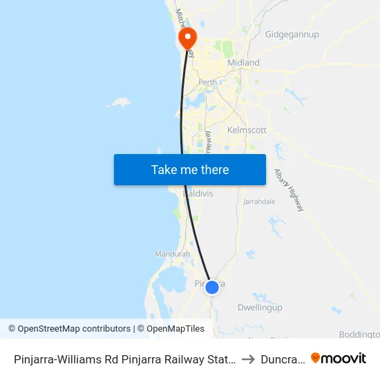 Pinjarra-Williams Rd Pinjarra Railway Station to Duncraig map