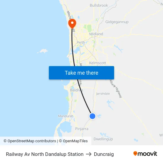 Railway Av North Dandalup Station to Duncraig map