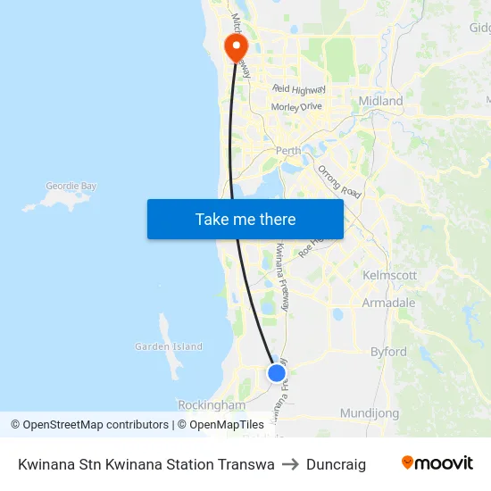 Kwinana Stn Kwinana Station Transwa to Duncraig map