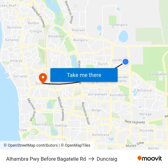 Alhambra Pwy Before Bagatelle Rd to Duncraig map