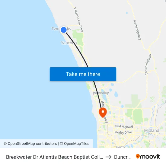 Breakwater Dr Atlantis Beach Baptist College to Duncraig map