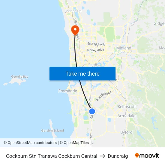 Cockburn Stn Transwa Cockburn Central to Duncraig map
